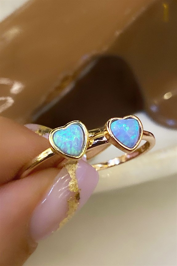 Opal Kalp İnce Gümüş Yüzük